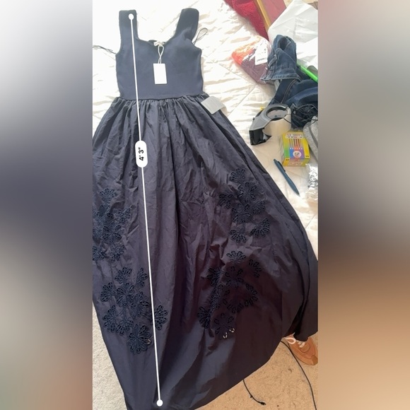 NWT MOON RIVER Sweater Top Eyelet Detail Midi Dress NAVY medium - Picture 15 of 15